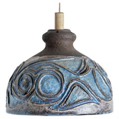 Vintage Bulb Brown Blue Ceramic Pendant Light, Denmark, 1970