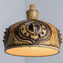 Bulb Brown Yellow Terra Ceramic Pendant Light, Denmark, 1970