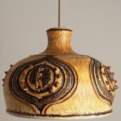 Bulb Brown Yellow Terra Ceramic Pendant Light, Denmark, 1970