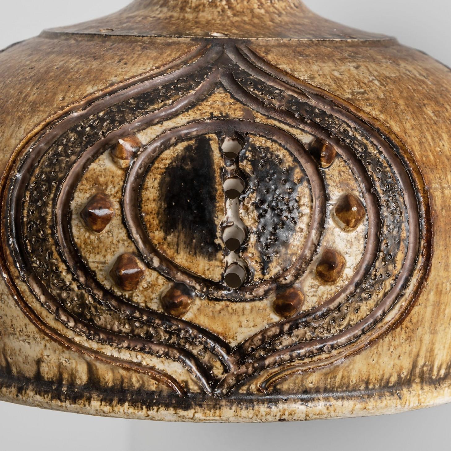 Other Bulb Brown Yellow Terra Ceramic Pendant Light, Denmark, 1970 For Sale