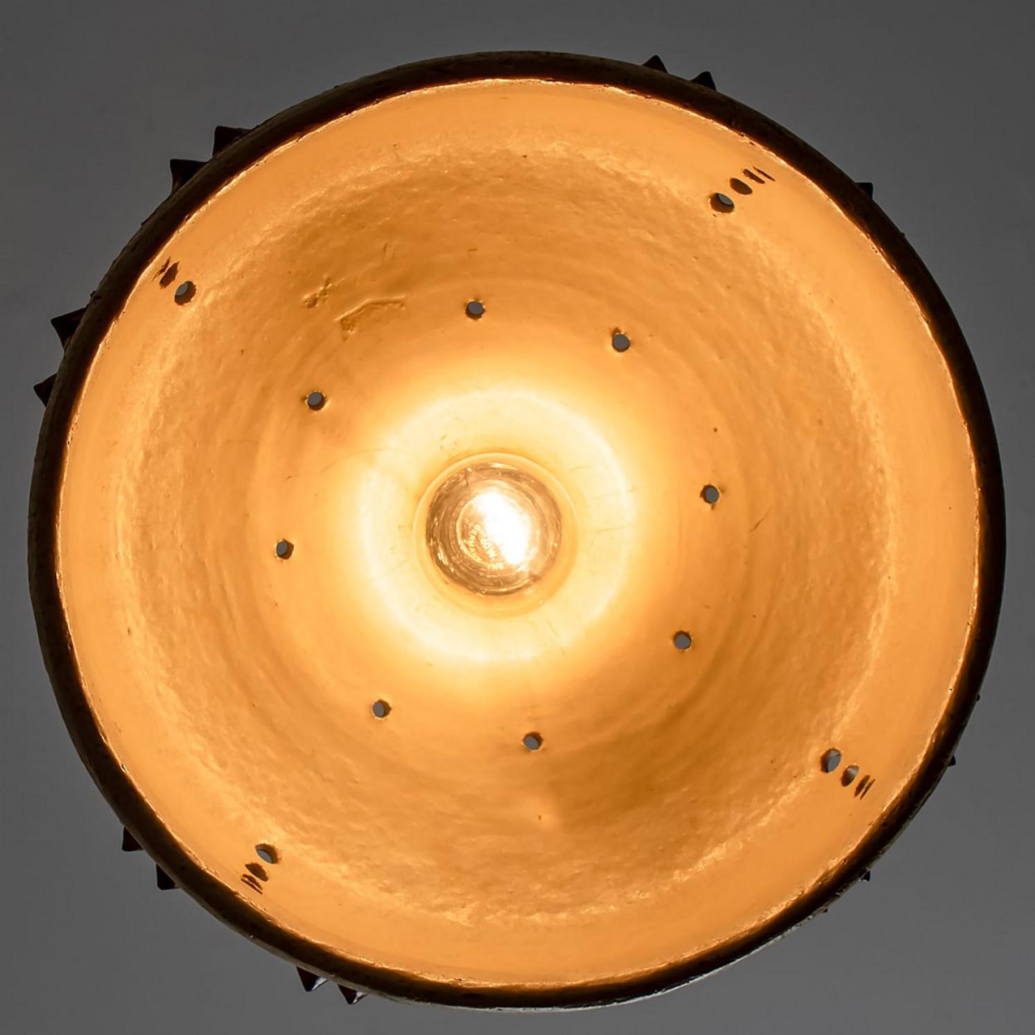 Bulb Brown Yellow Terra Ceramic Pendant Light, Denmark, 1970 In Good Condition For Sale In Rijssen, NL
