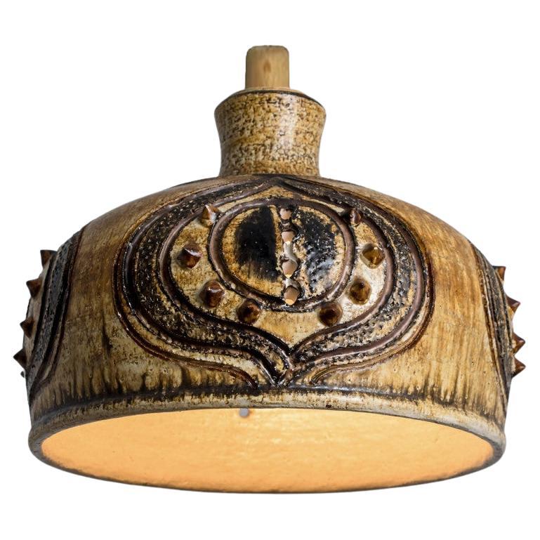 Bulb Brown Yellow Terra Ceramic Pendant Light, Denmark, 1970 For Sale