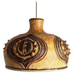 Bulb Brown Yellow Terra Ceramic Pendant Light, Denmark, 1970