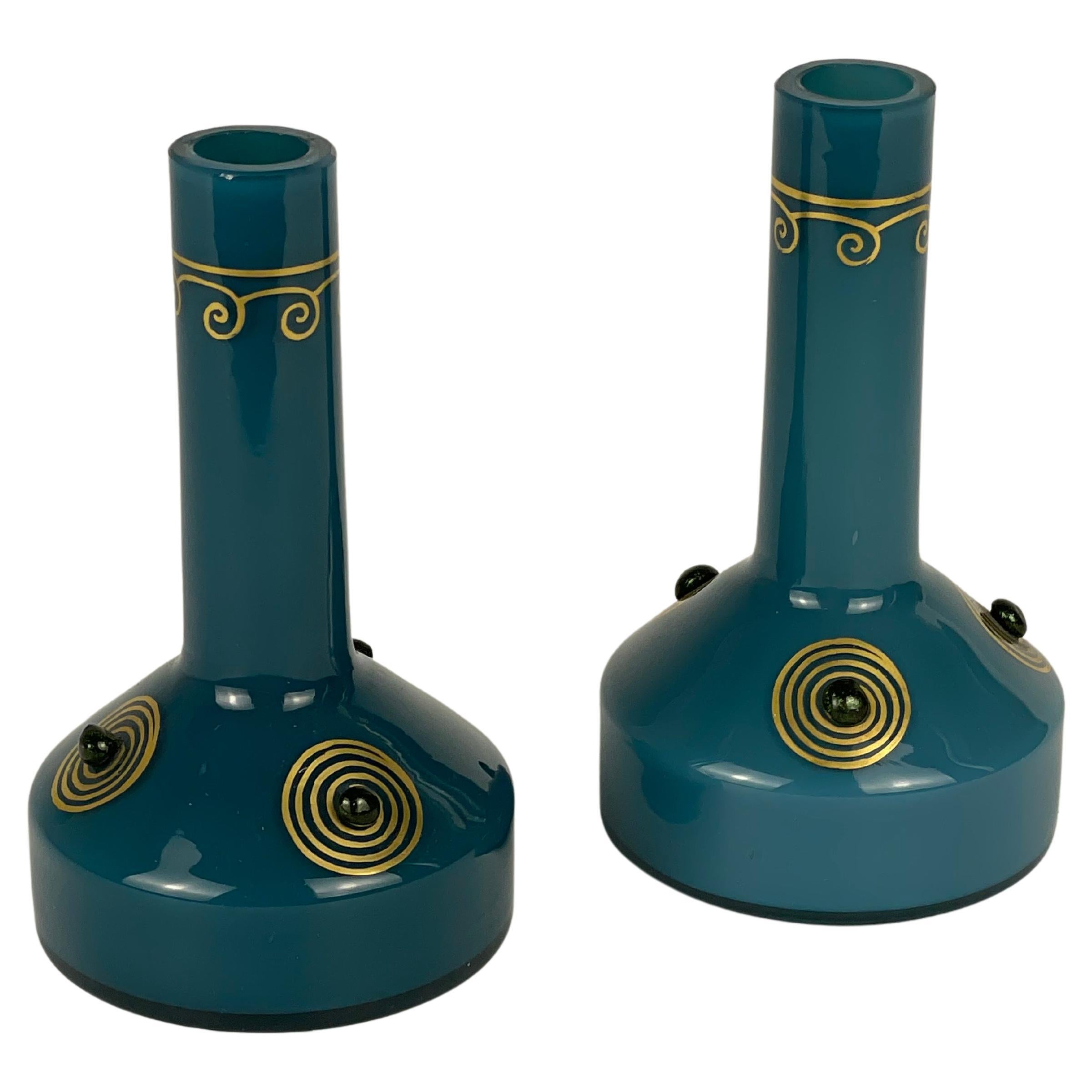 Art Deco Pair of Bulb Glass Vases For Sale