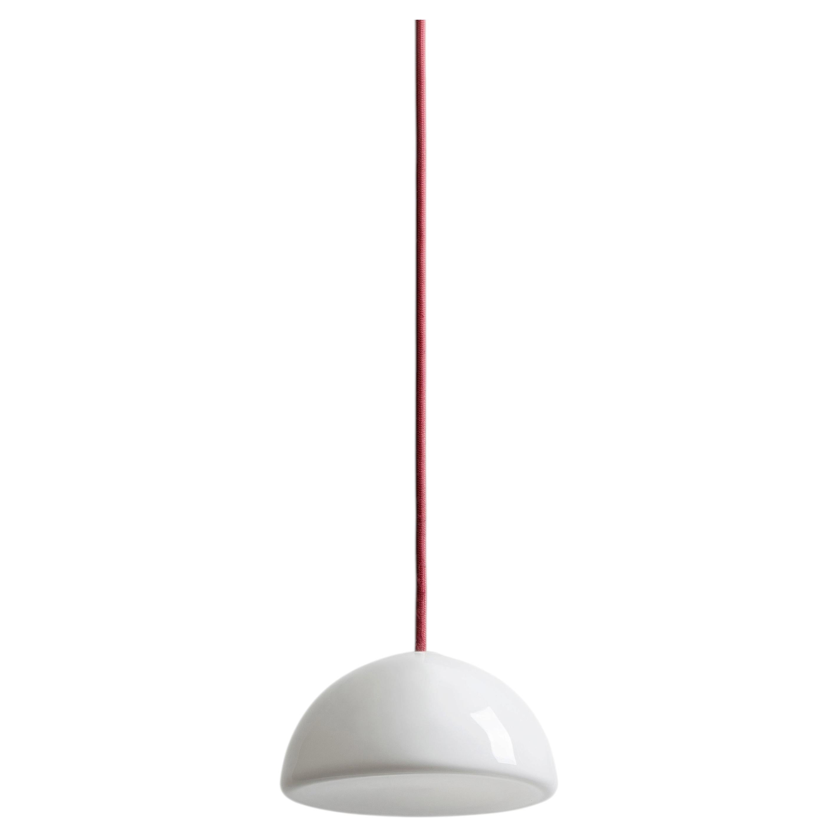 BULB Hemisphere Ceiling Lamp Small with Dark Red Cable by Pedro Sottomayor