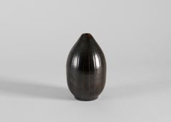 Bulb-Shaped Vase with Dark Brown Glaze, Wallåkra, Sweden, 1960s