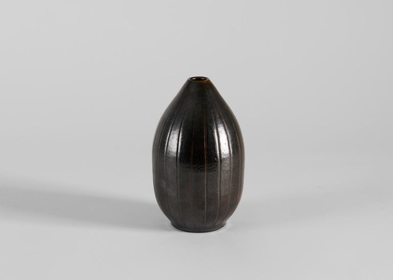 BulbShaped Vase with Dark Brown Glaze, Wallåkra, Sweden, 1960s For