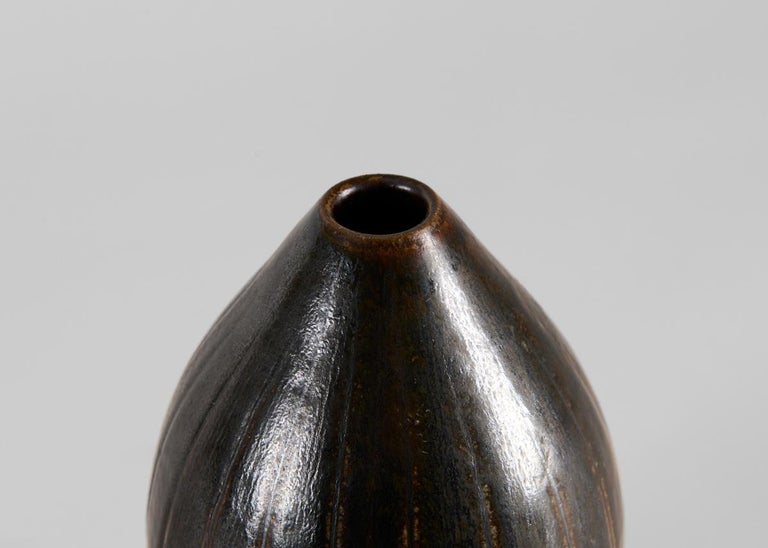 BulbShaped Vase with Dark Brown Glaze, Wallåkra, Sweden, 1960s For