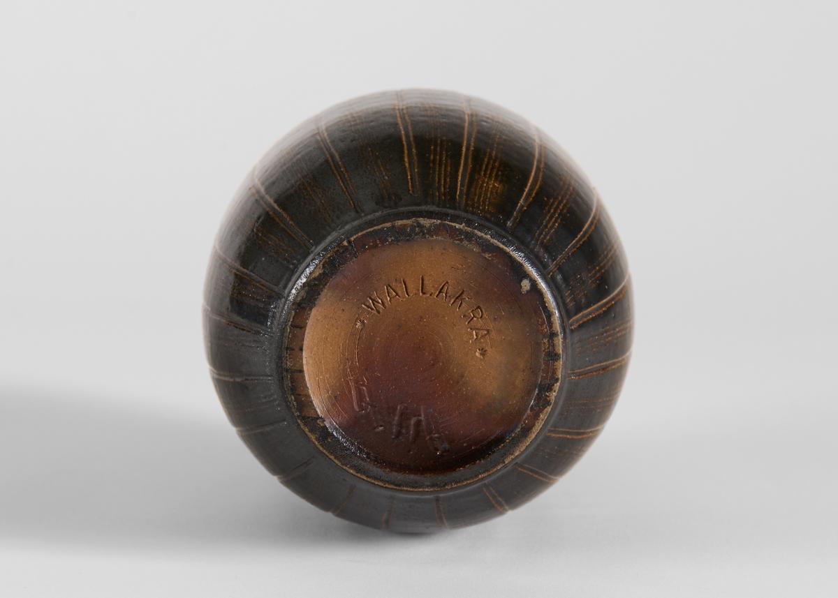 Glazed Bulb-Shaped Vase with Dark Brown Glaze, Wallåkra, Sweden, 1960s For Sale