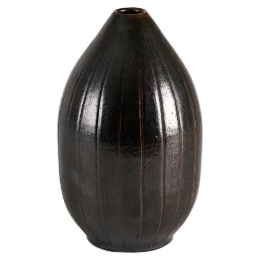 Bulb-Shaped Vase with Dark Brown Glaze, Wallåkra, Sweden, 1960s For Sale
