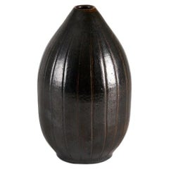 Bulb-Shaped Vase with Dark Brown Glaze, Wallåkra, Sweden, 1960s