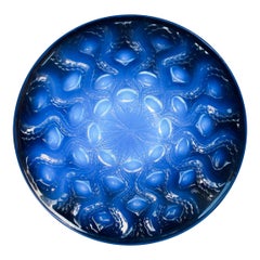 René Lalique "Bulbes" Blue Opalescent Frosted Glass Plate French Circa 1930