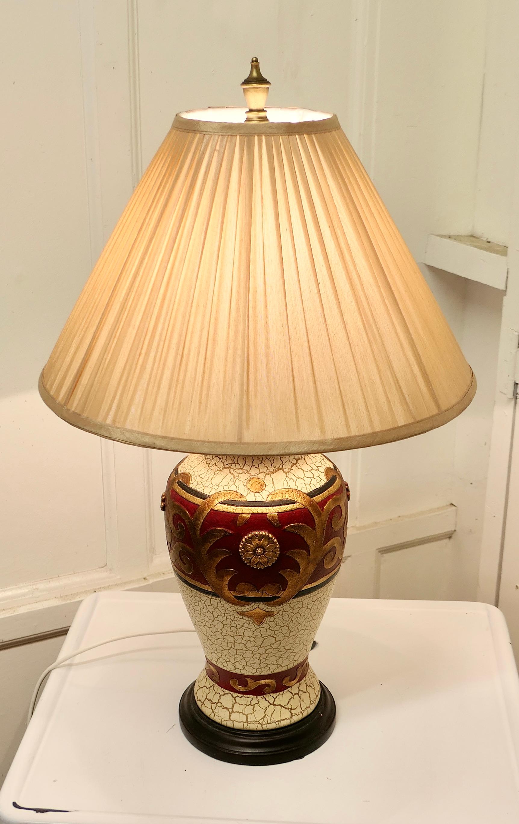 20th Century Bulbous Folk Art Painted Table Lamp For Sale