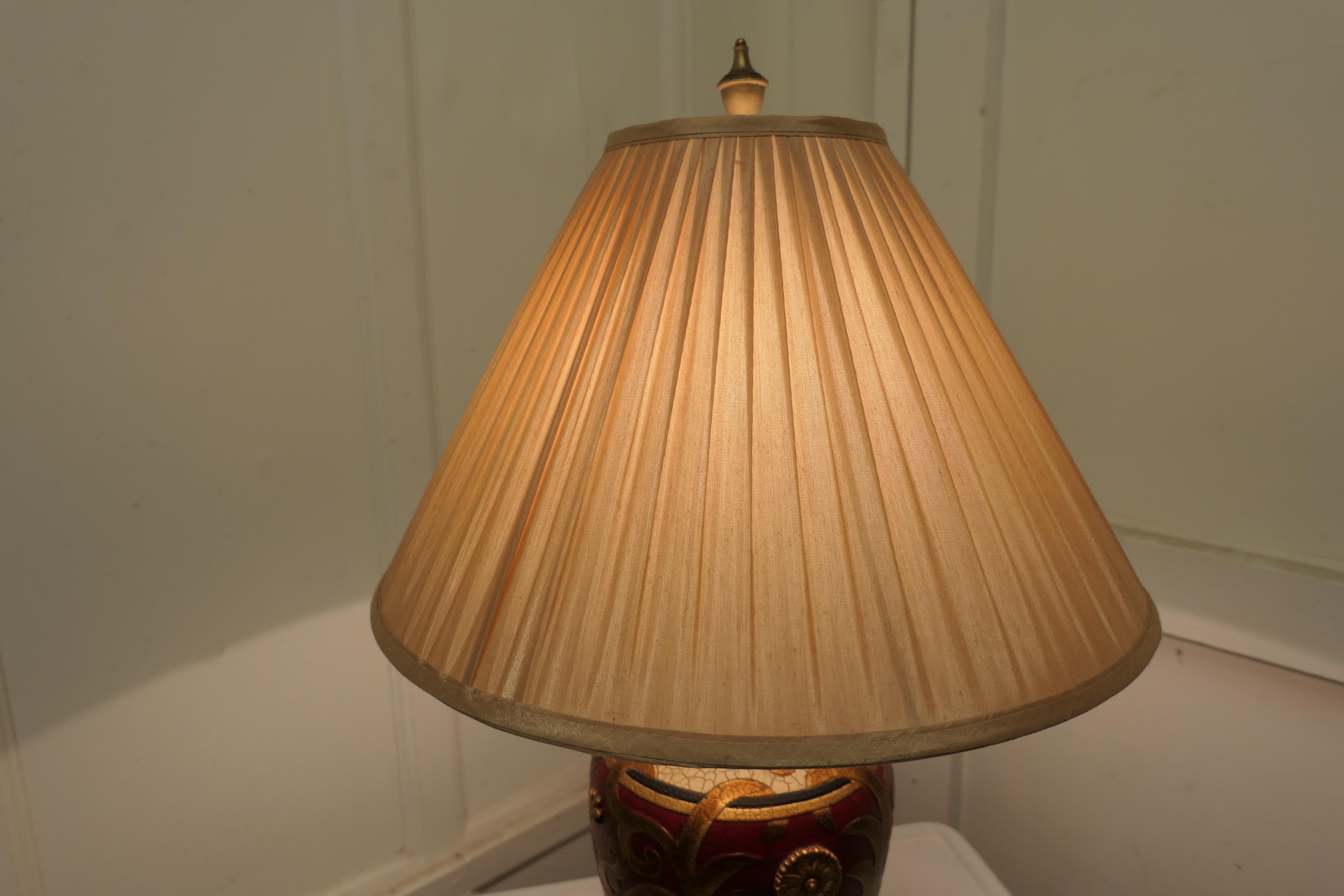 Bulbous Folk Art Painted Table Lamp For Sale 1