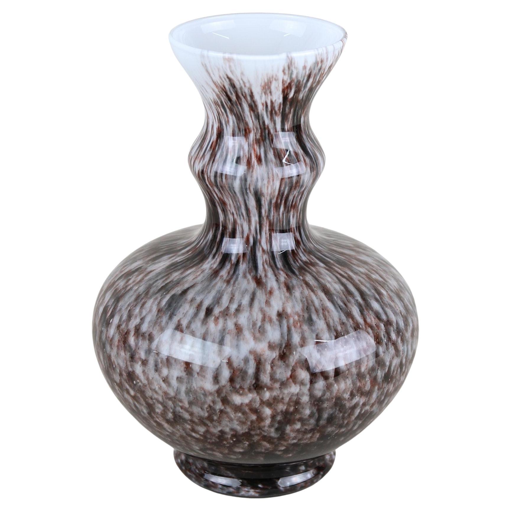 Bulbous Murano Glass Vase With Brown, Grey & Black Tones, Italy circa 1970 For Sale