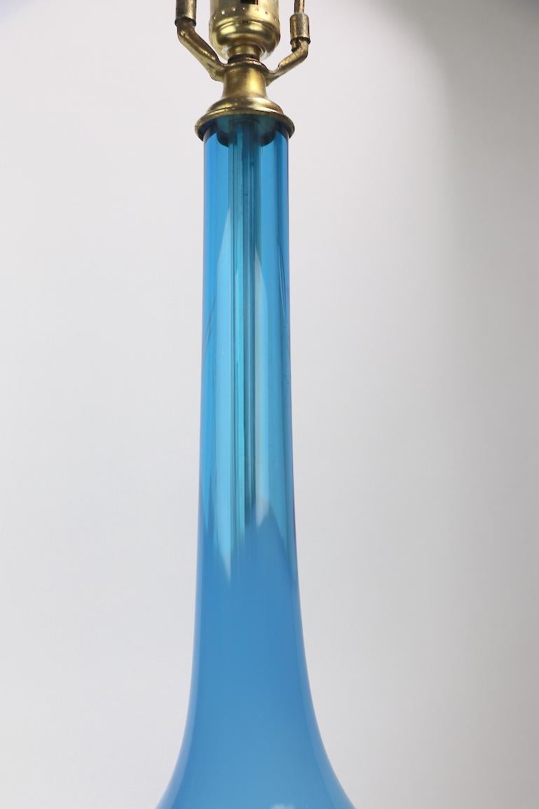  Bulbous Opaline Blue Glass Table Lamp 3