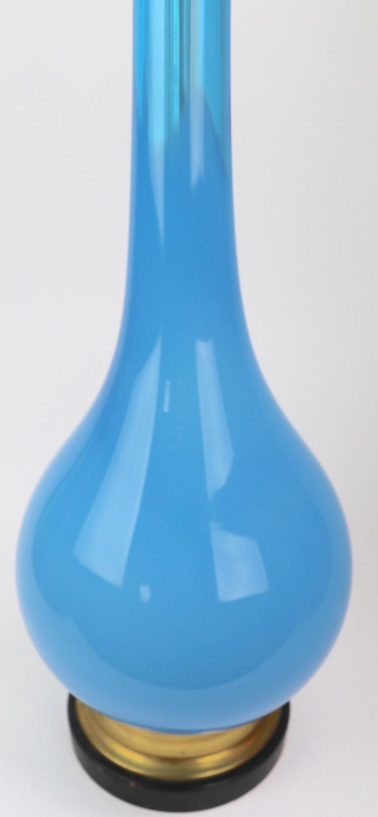  Bulbous Opaline Blue Glass Table Lamp 4