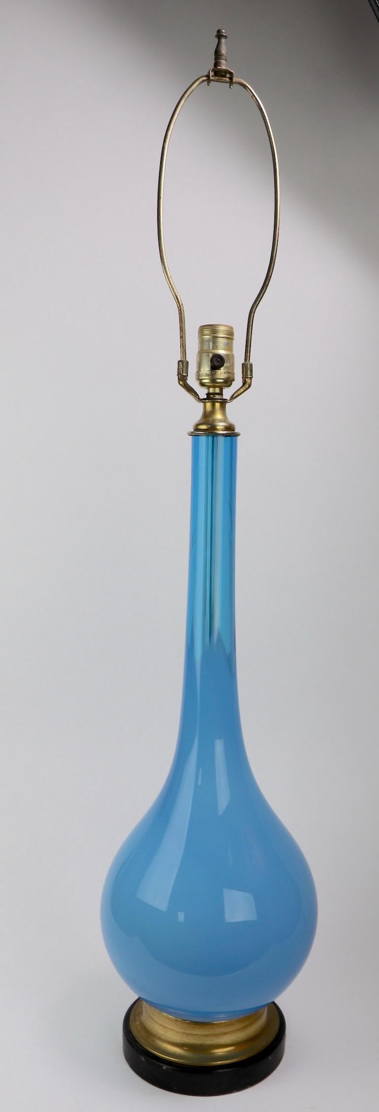  Bulbous Opaline Blue Glass Table Lamp 5