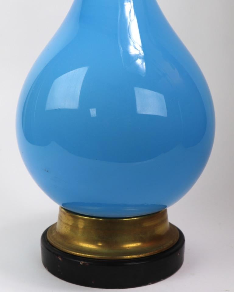  Bulbous Opaline Blue Glass Table Lamp 6