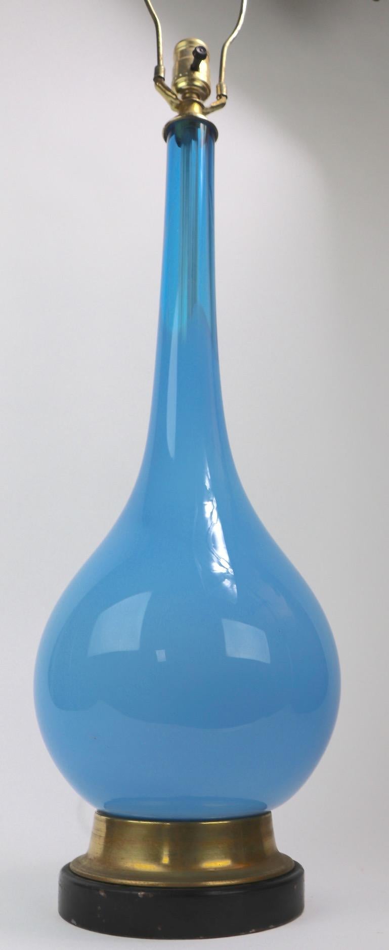  Bulbous Opaline Blue Glass Table Lamp 7