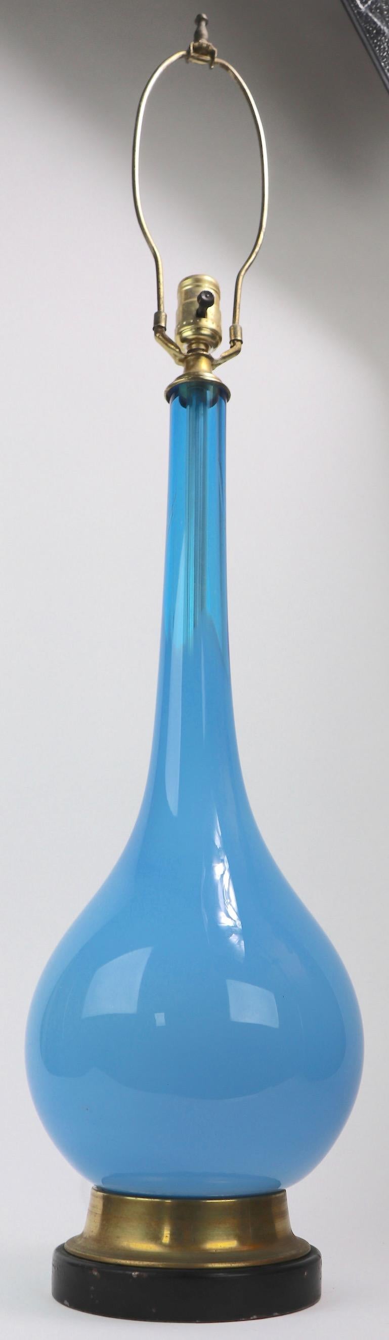  Bulbous Opaline Blue Glass Table Lamp 8