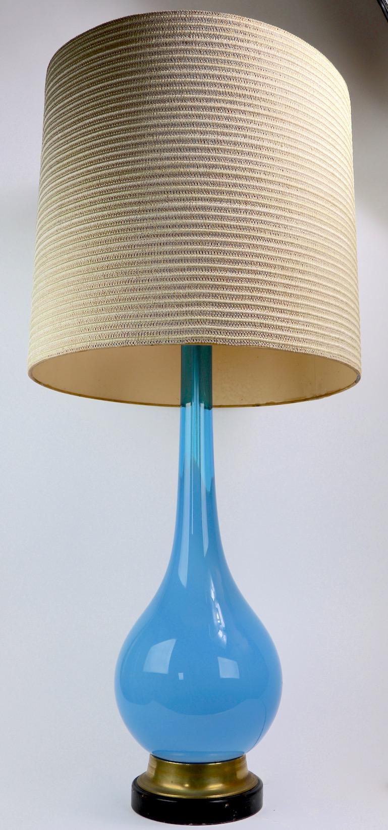  Bulbous Opaline Blue Glass Table Lamp 9