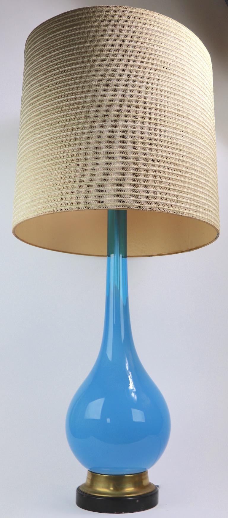  Bulbous Opaline Blue Glass Table Lamp 10