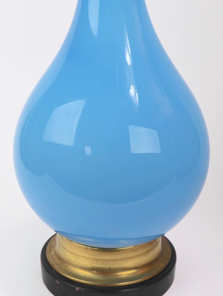 Mid-Century Modern  Bulbous Opaline Blue Glass Table Lamp