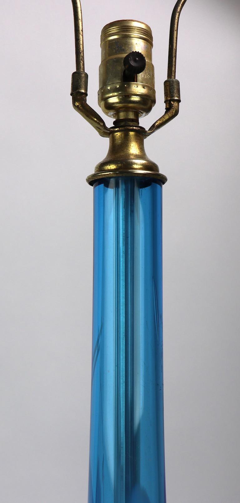 American  Bulbous Opaline Blue Glass Table Lamp