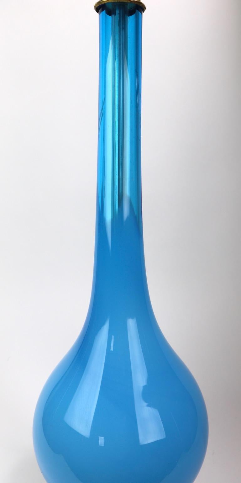  Bulbous Opaline Blue Glass Table Lamp In Good Condition In New York, NY