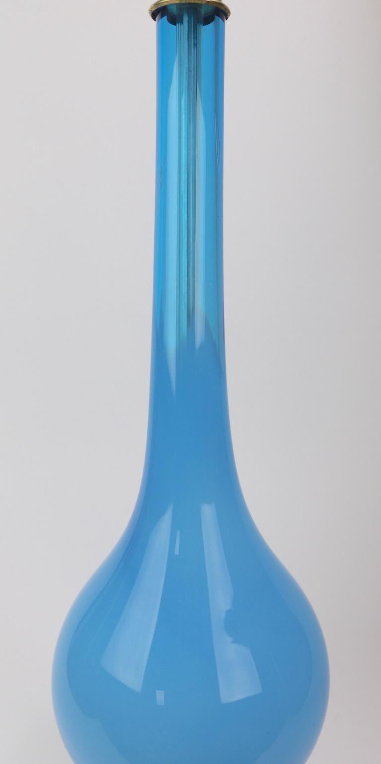 20th Century  Bulbous Opaline Blue Glass Table Lamp