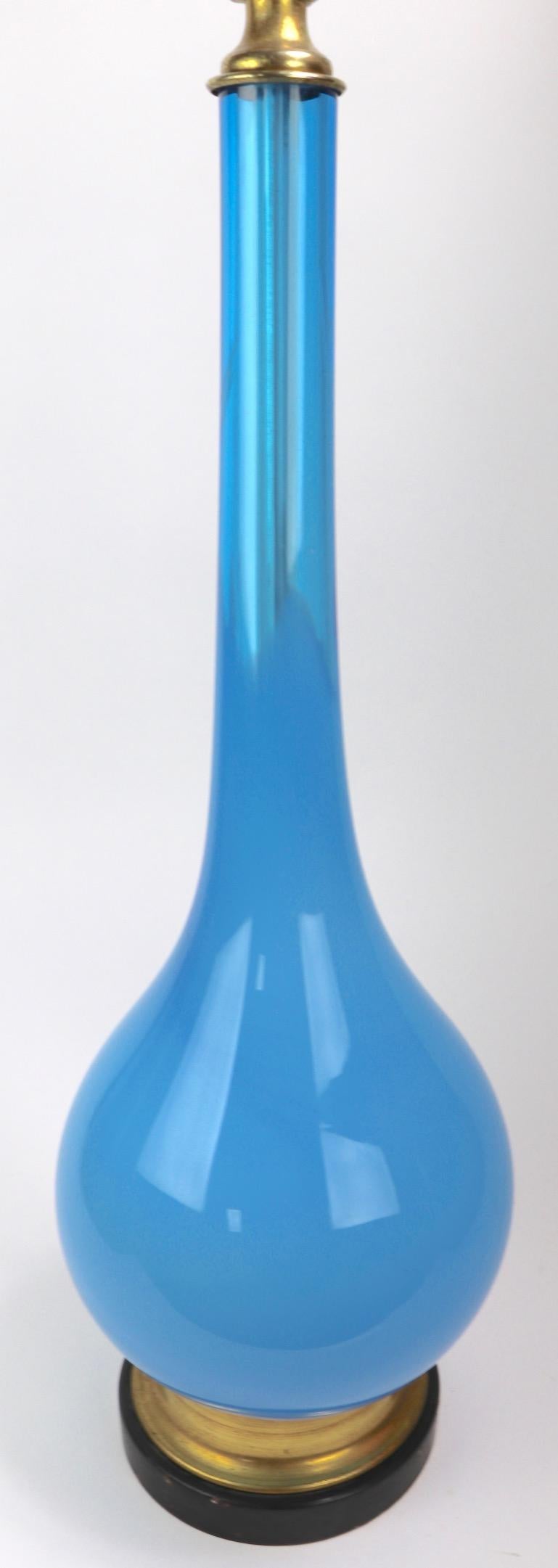  Bulbous Opaline Blue Glass Table Lamp 1