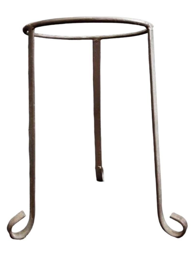 Mid-Century Modern Bulbous Terracotta Vase on Metal Stand
