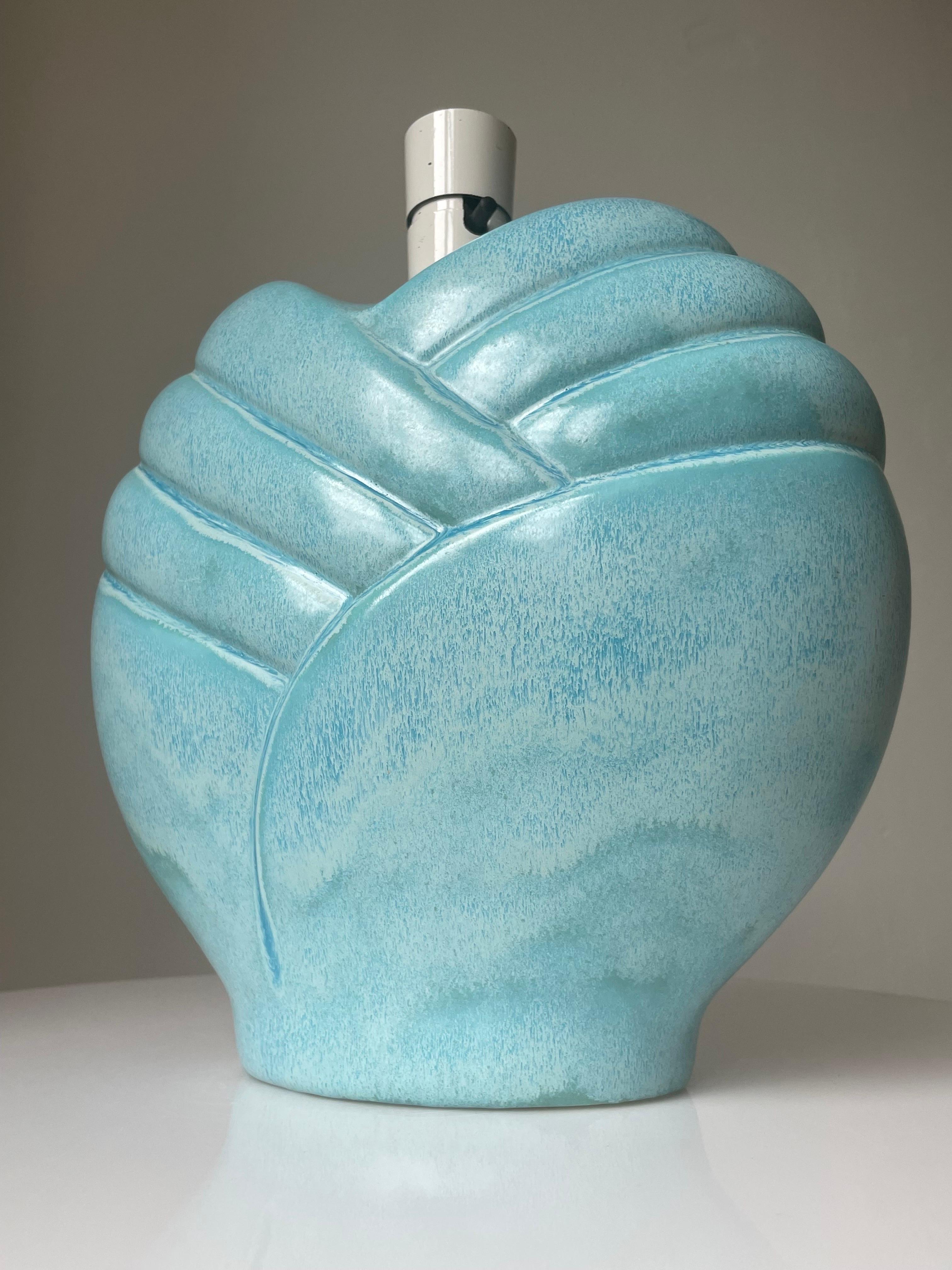 Scandinavian Vintage Bulbous Turquoise Blue Art Deco Style Table Lamp For Sale