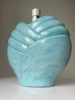 Sculptural Ceramic Table Lamp, Turquoise Glaze, Art Deco, 1970s