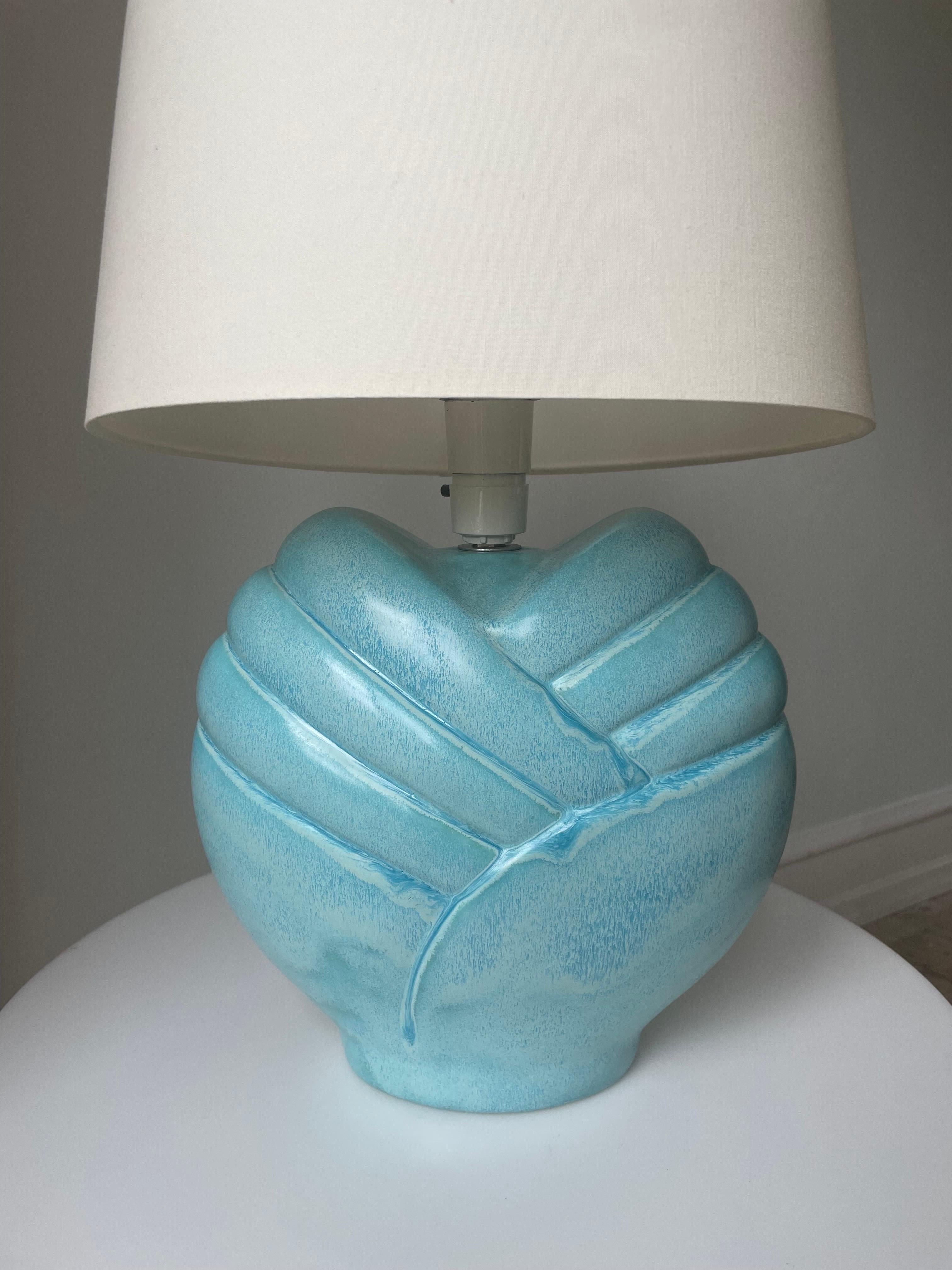 Ceramic Vintage Bulbous Turquoise Blue Art Deco Style Table Lamp For Sale