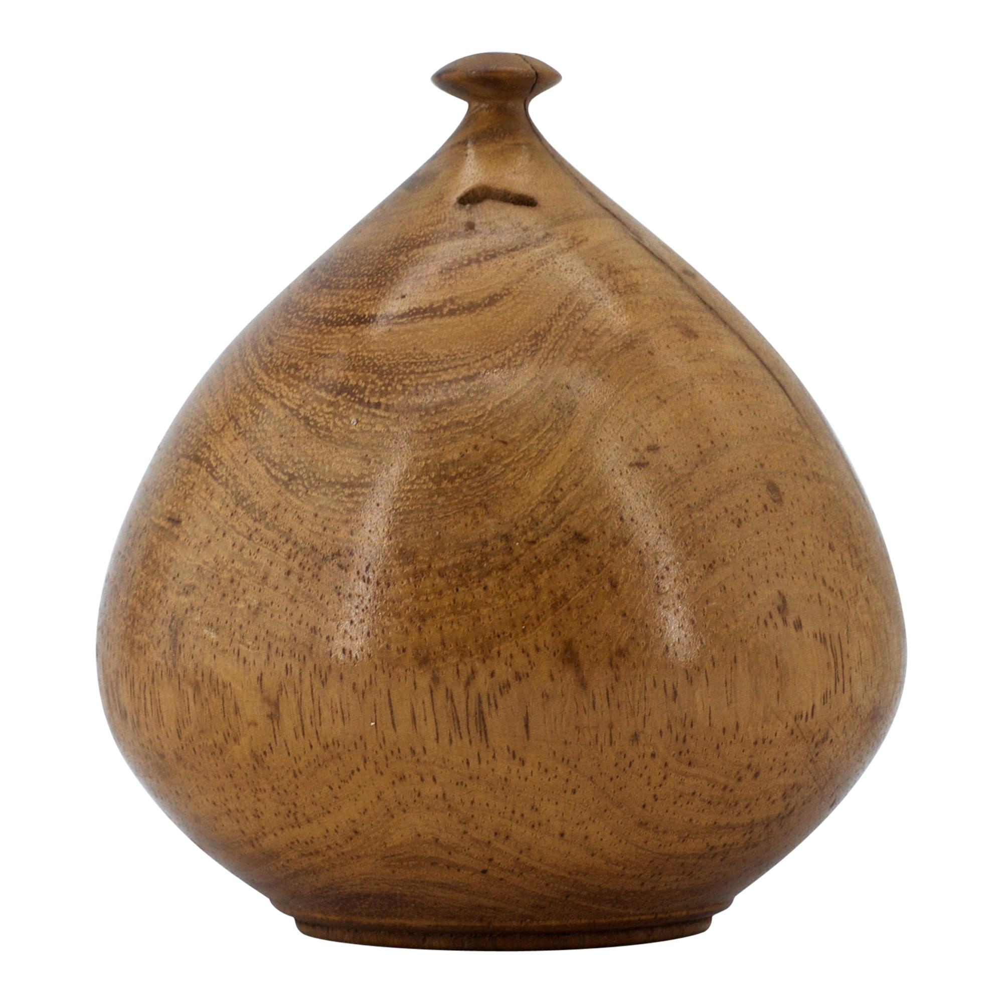 Vase en bois tourné bulbeux vintage du milieu du siècle Studio Craft Woodworker