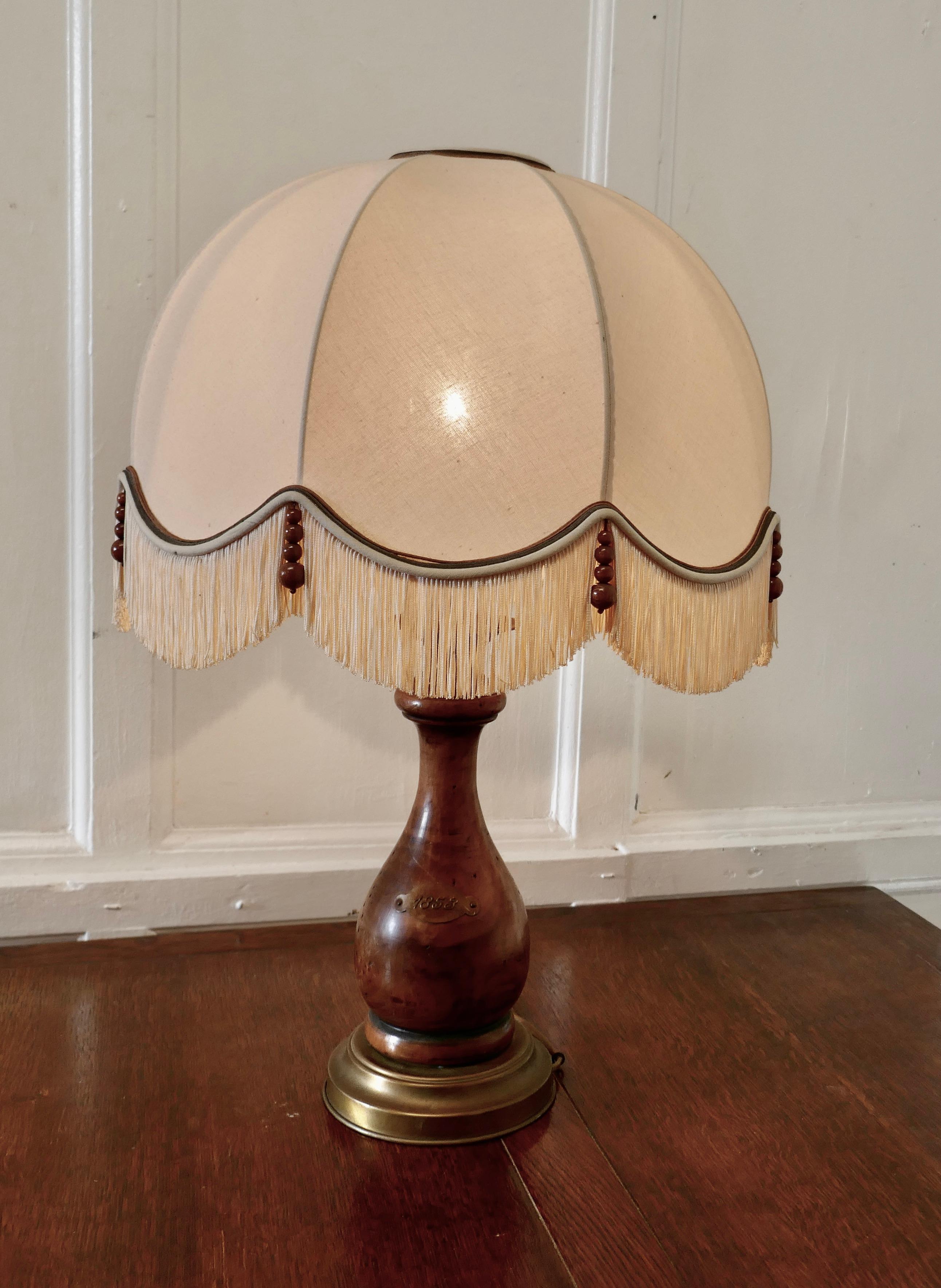 Bulbous Wood French Table Lamp with Dome Lampshade In Good Condition In Chillerton, Isle of Wight
