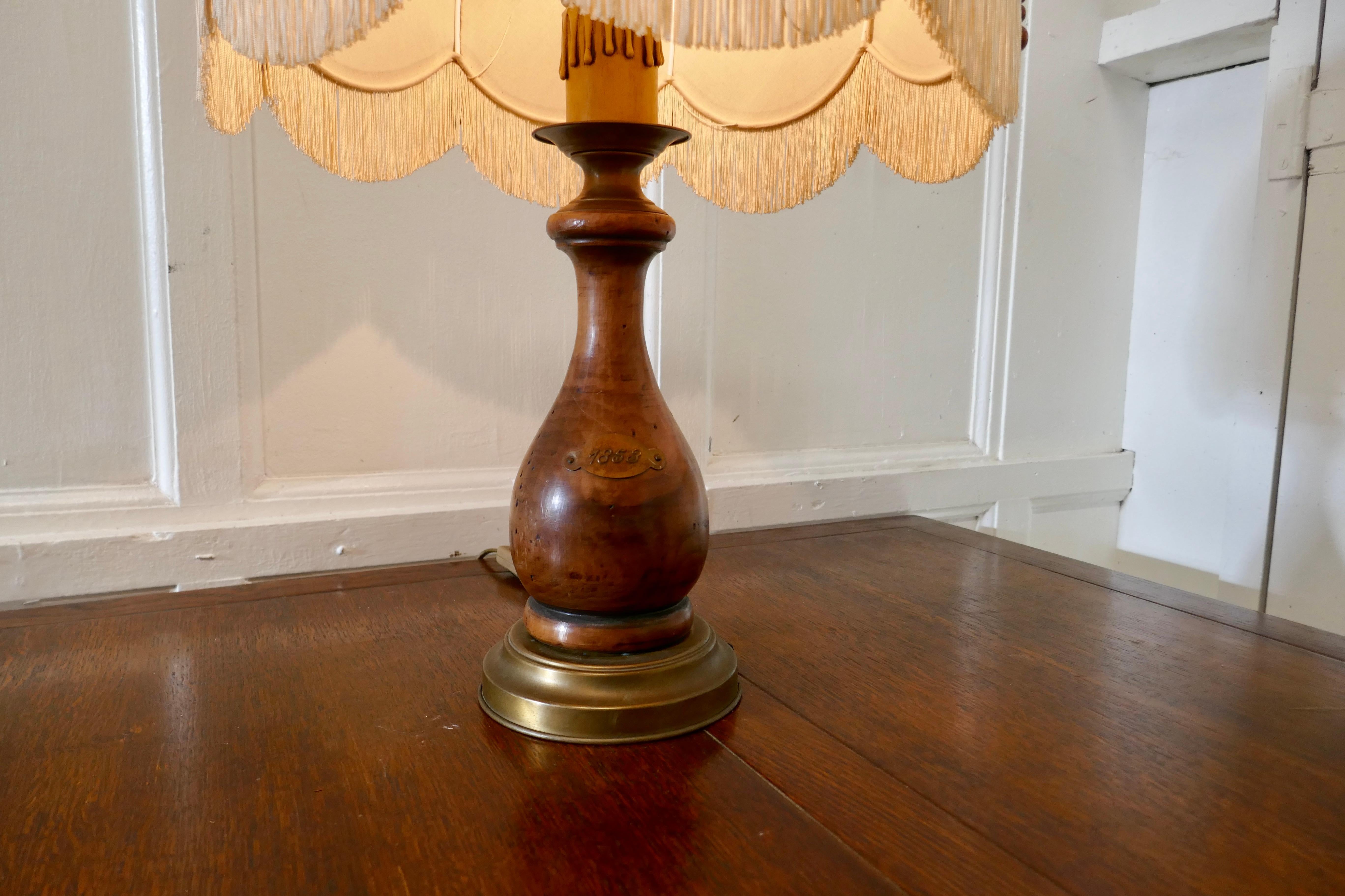 20th Century Bulbous Wood French Table Lamp with Dome Lampshade