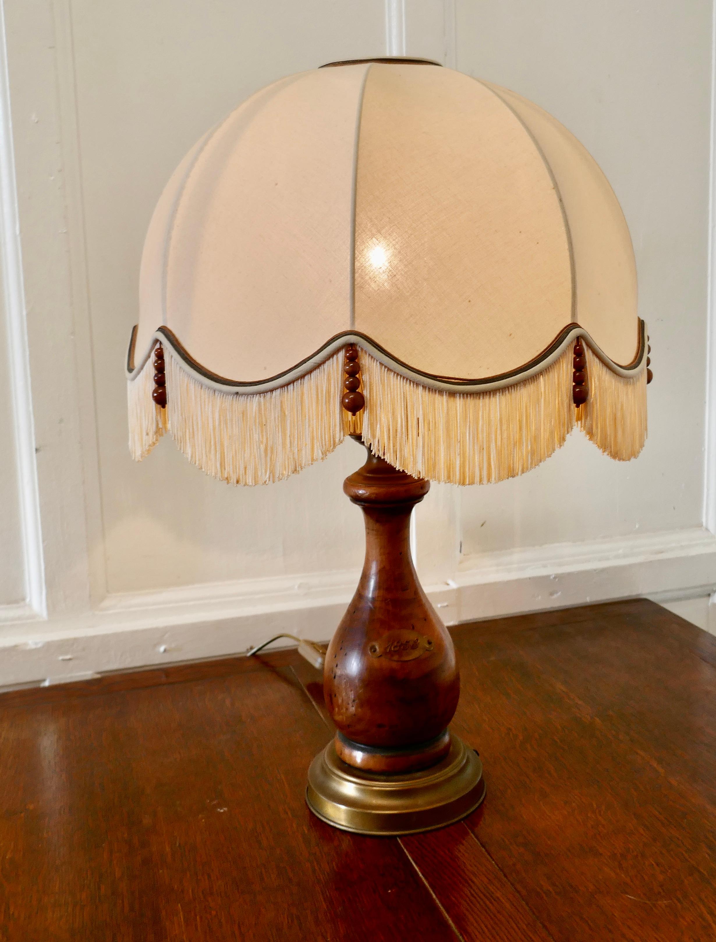 Bulbous Wood French Table Lamp with Dome Lampshade 1