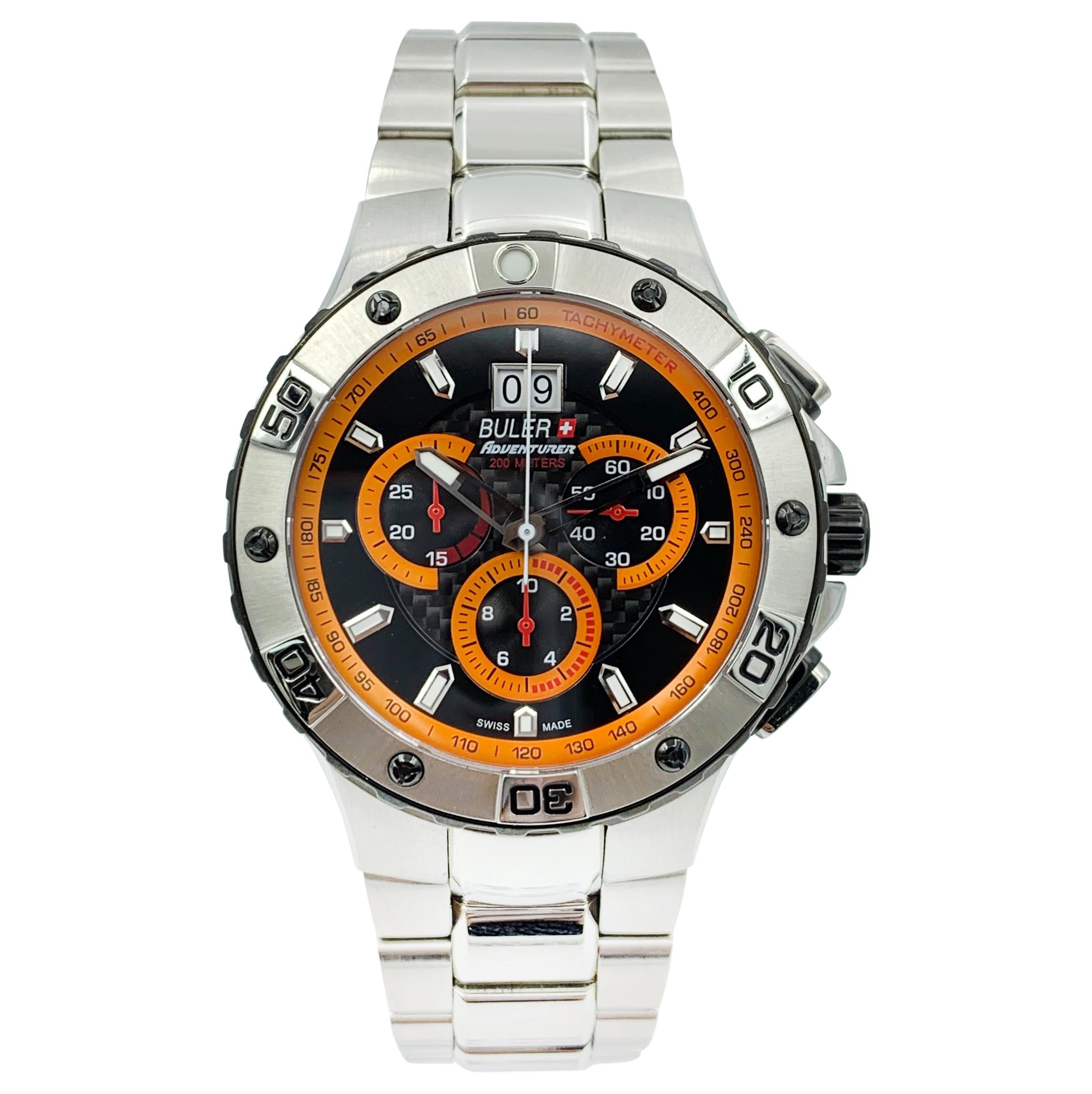 Buler Adventure Stainless Steel Swiss Made Quartz Men's Watch 36123