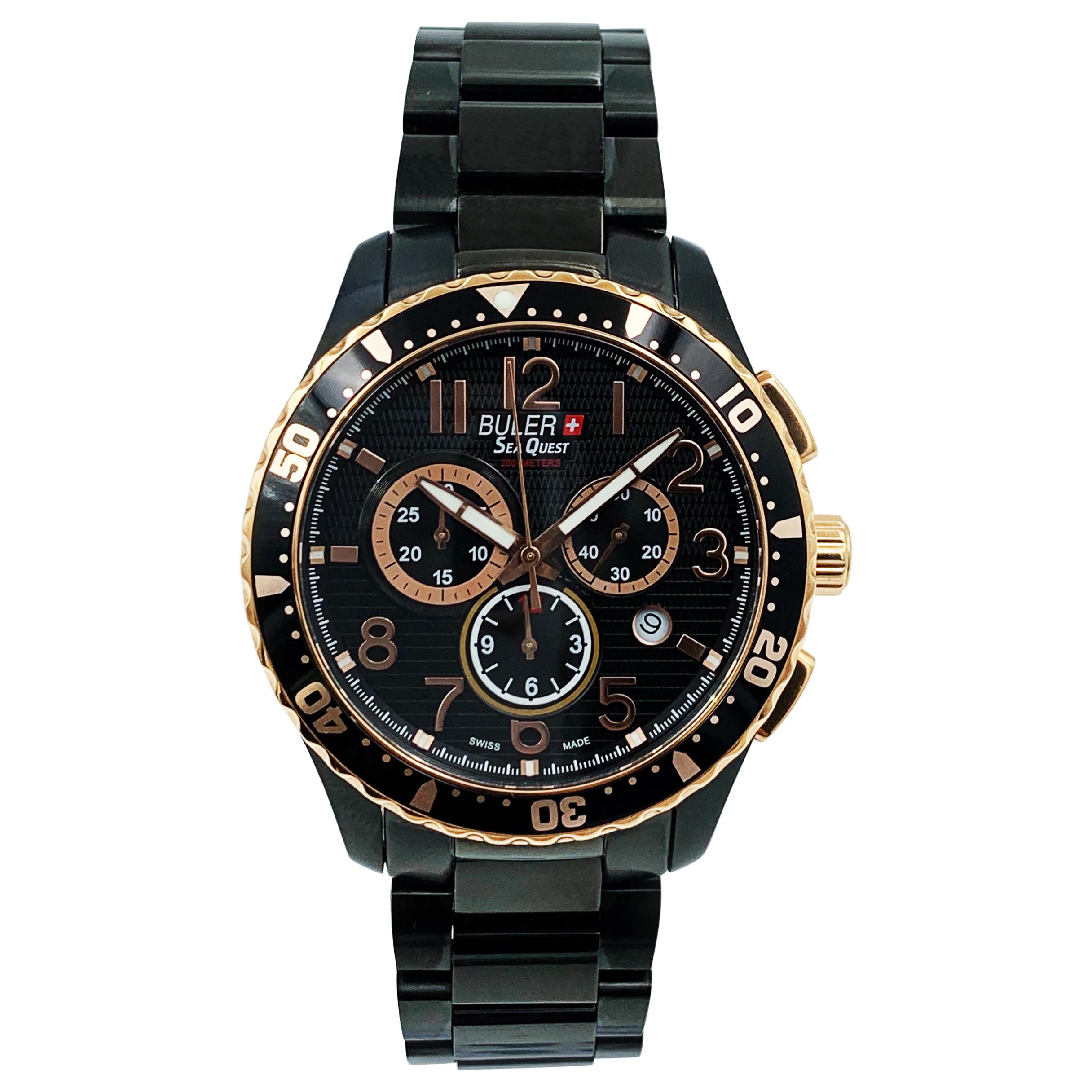 Buler Bracelet chronographe Sea Quest noir en acier inoxydable 37141 en vente