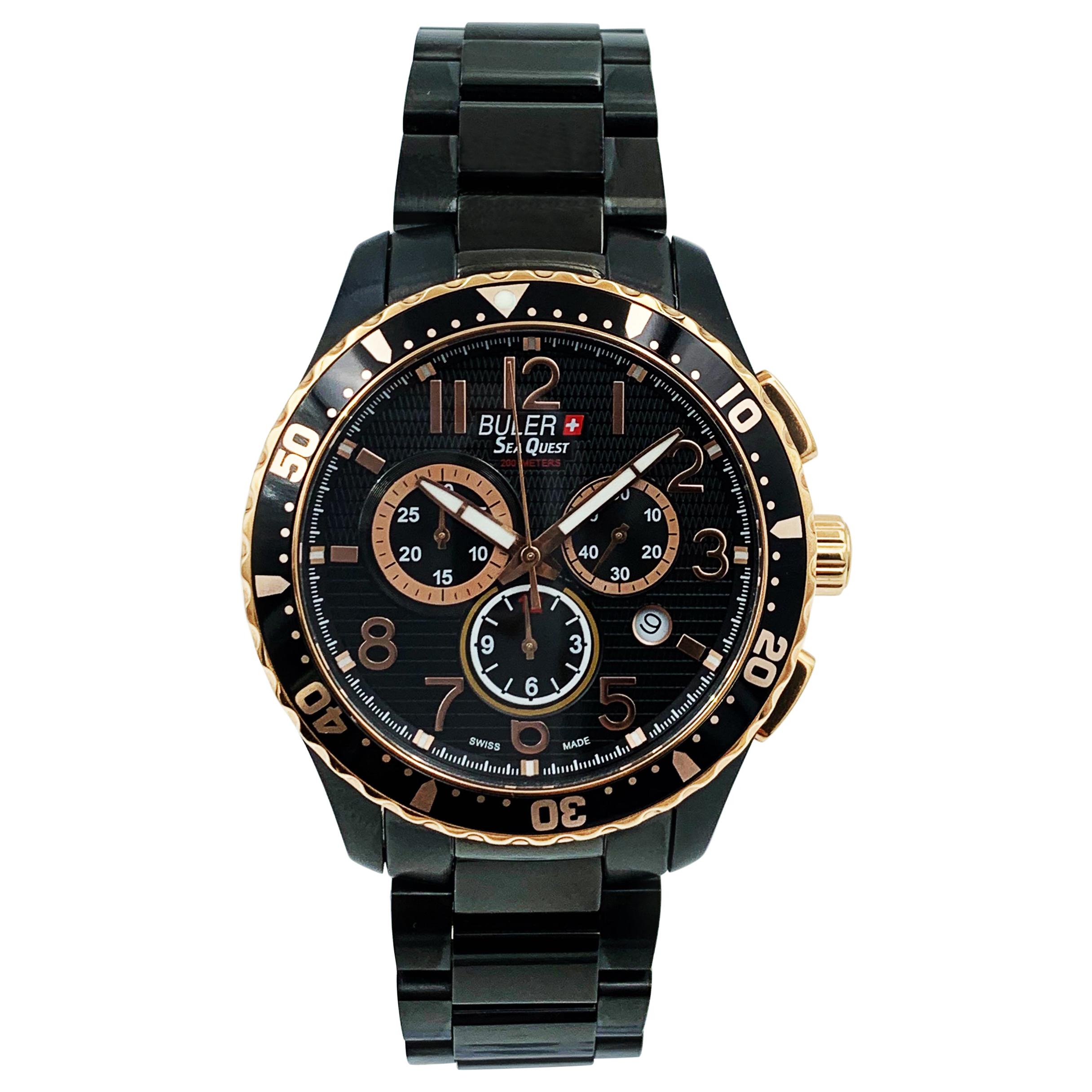 Buler Sea Quest Chronograph Black Stainless Steel Bracelet 37141