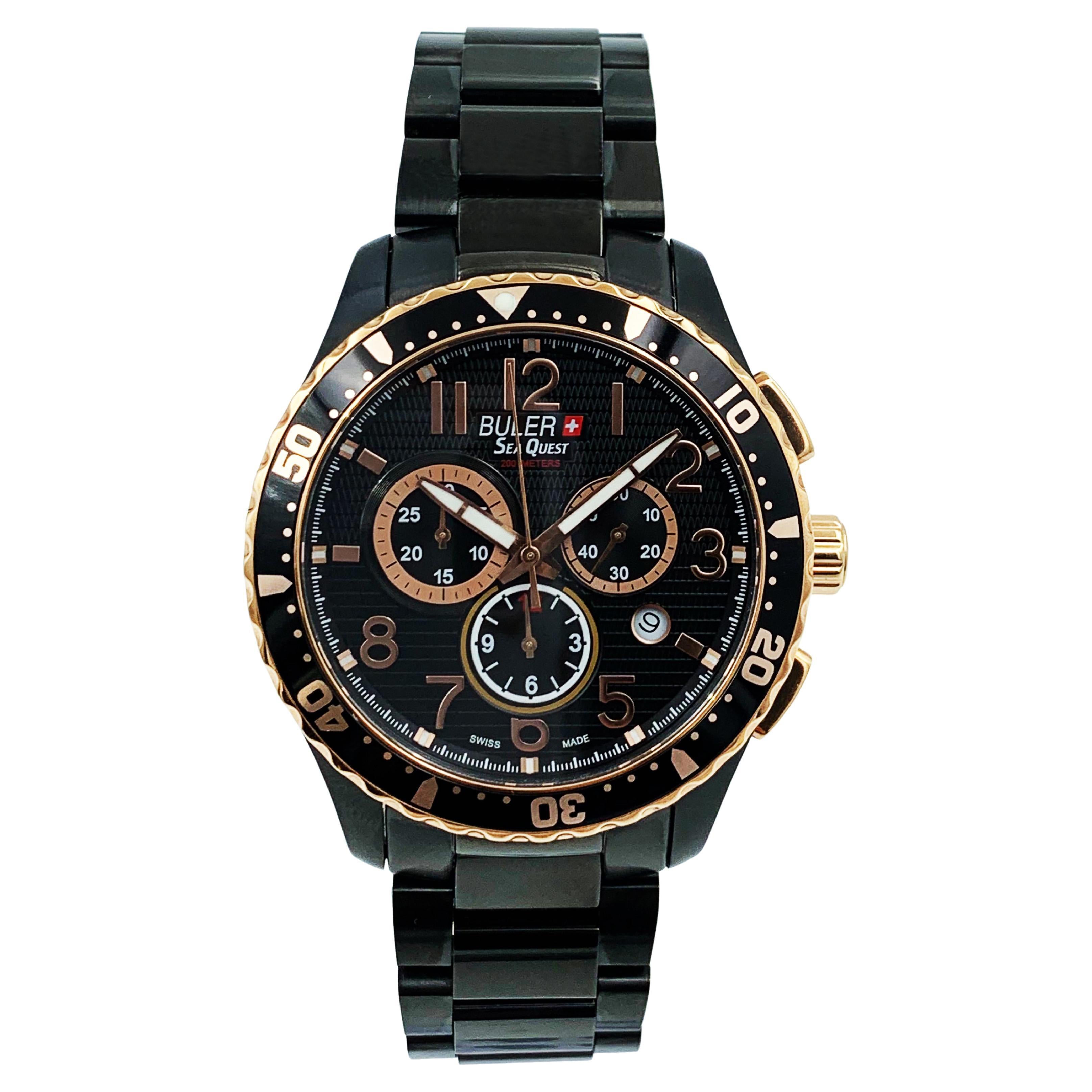 Buler Sea Quest Chronograph Black Stainless Steel Bracelet 37141