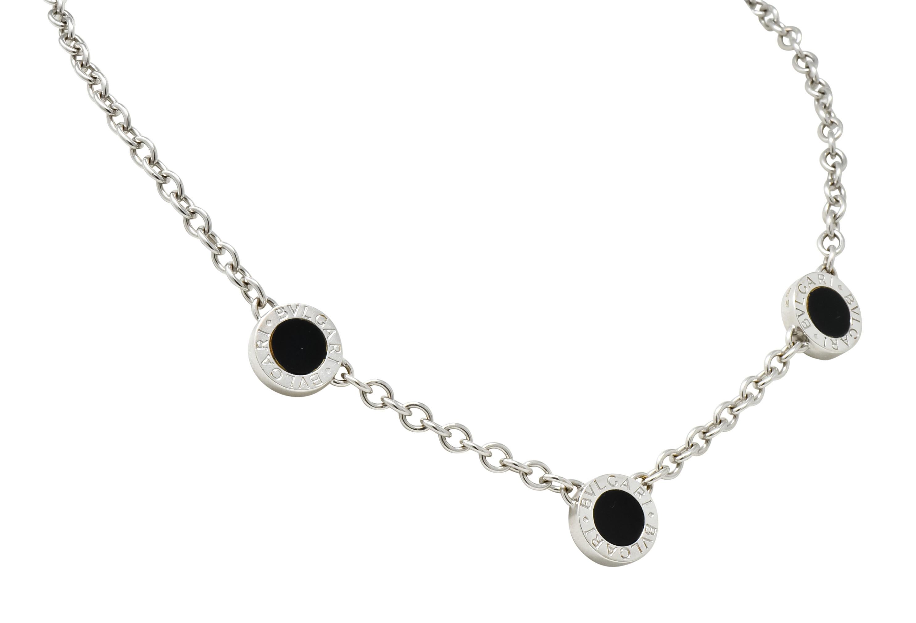 Women's or Men's Bulgari 1.15 Carat Diamond Onyx 18 Karat White Gold Reversible Station Necklace