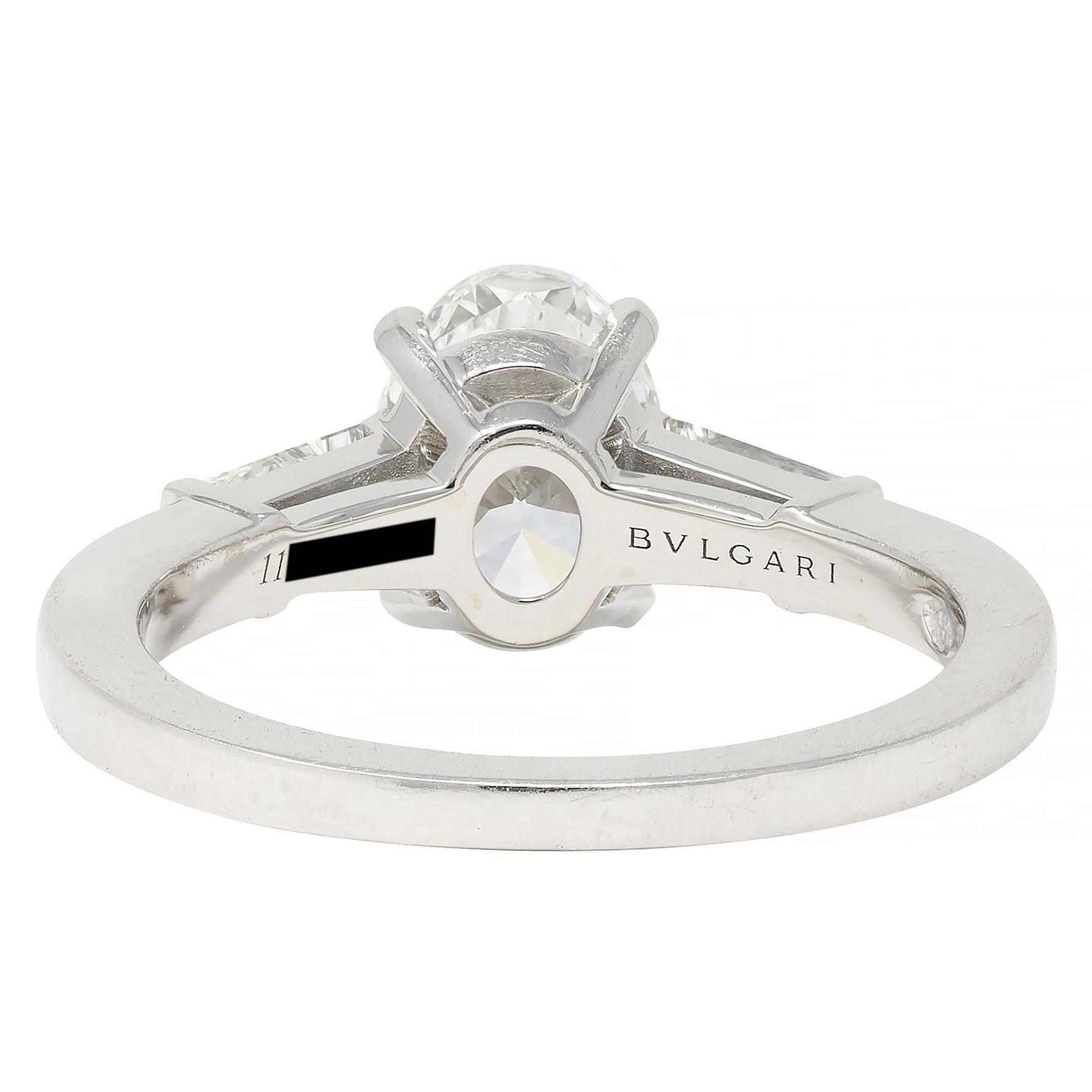 Bulgari 1.36 CTW Oval Cut Diamond Platinum Contemporary Engagement Ring GIA For Sale 2