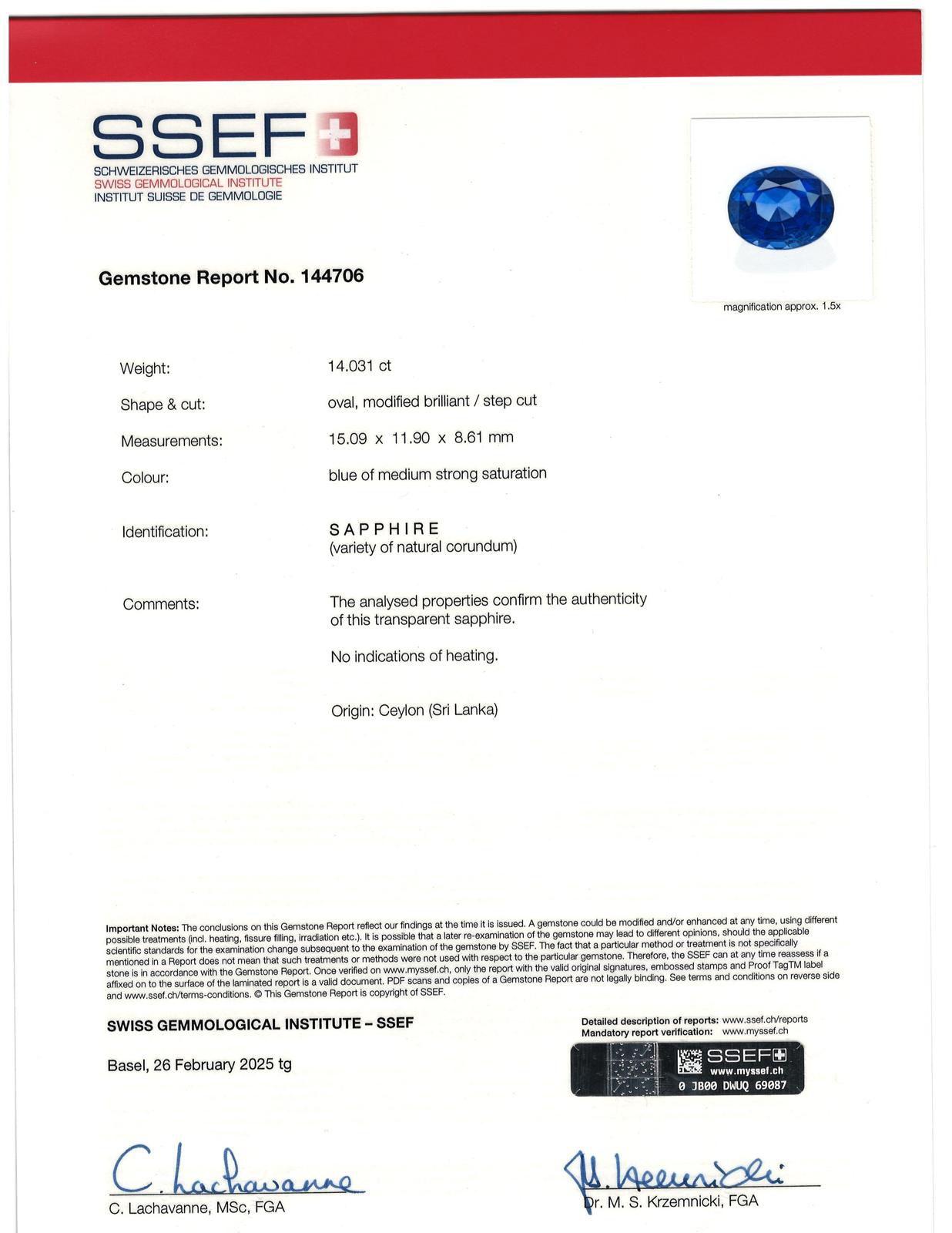 Bulgari 14,03ct SSEF & GRS zertifiziert Blauer Saphir Ceylon keine Hitze Ring für Damen oder Herren im Angebot