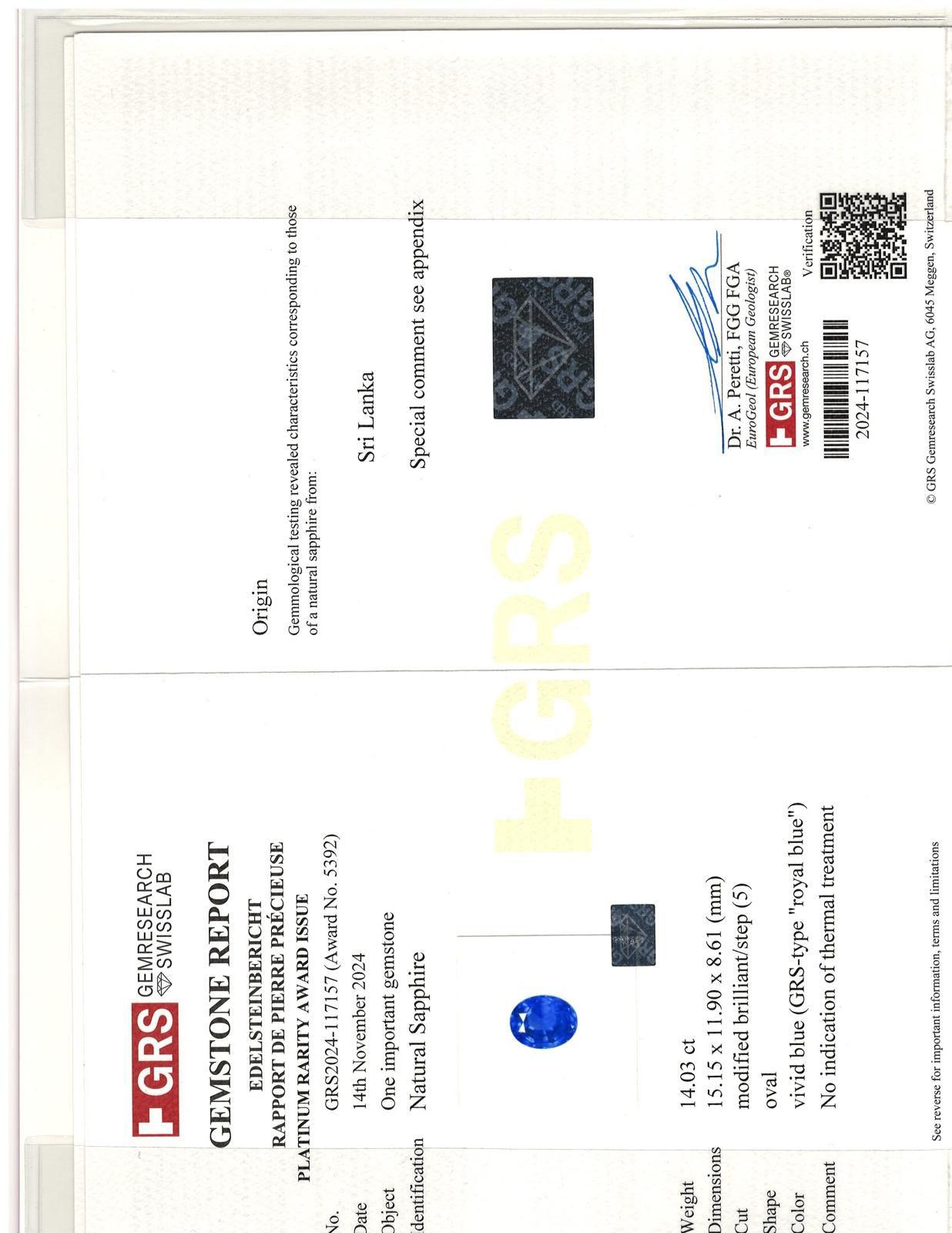 Bulgari 14,03ct SSEF & GRS zertifiziert Blauer Saphir Ceylon keine Hitze Ring im Angebot 1