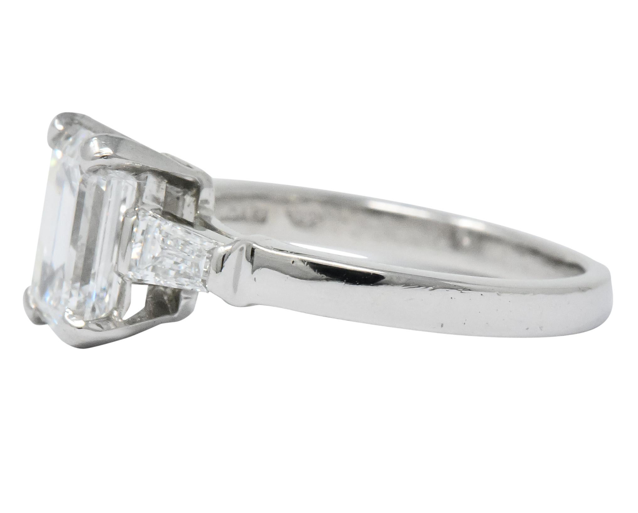 Retro Bulgari 1.48 Carat Emerald Cut Diamond Platinum Engagement Ring GIA