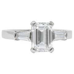 Vintage Bulgari 1.48 Carat Emerald Cut Diamond Platinum Engagement Ring GIA